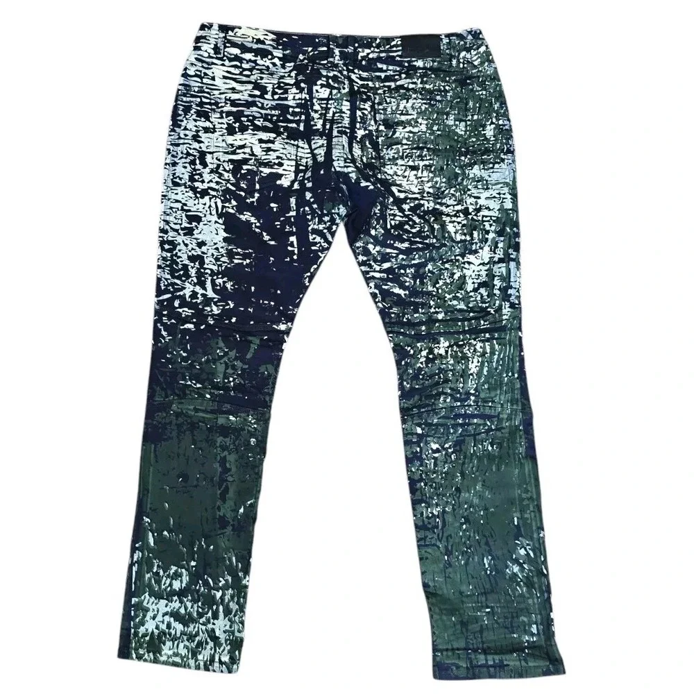 A Tiziano Mens Straight Leg Camo Jeans Size 42‎ Y2K Skater Stretch Hip Hop Pants